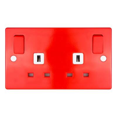SWITCHED SOCKET 2P 2 GANG RED - 1